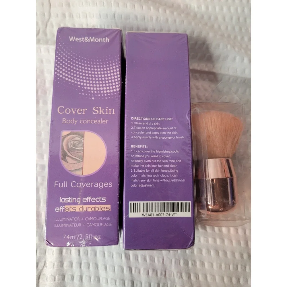 West&Month Cover Skin Body Concealer Full Coverage Tattoo Camouflage 74ml +Brush